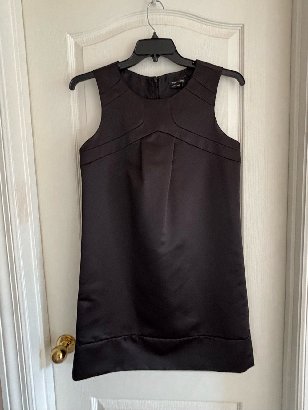 Max & Cleo sz 8 Black Sleeveless Shift Dress satin cocktail mod retro LBD formal